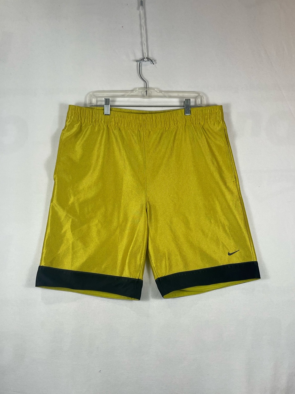 Vintage Nike Mustard Yellow Black Basketball Shorts Silky Drawstring Sz M 37W/9L
